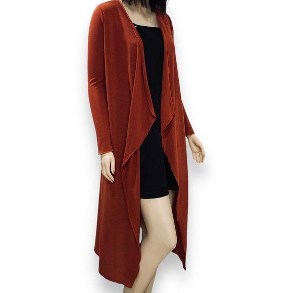 Brown Long Sleeve Open Front Lightweight Long Draped Cardigan NEW - Picture 1 of 4